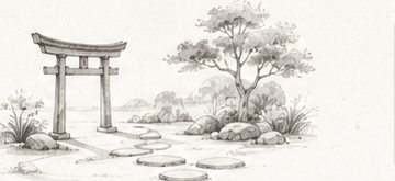 A vermilion torii gate standing in still water with its reflection